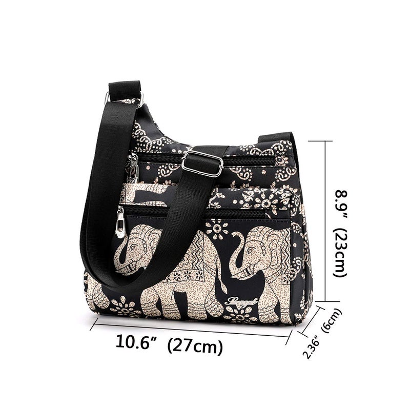 Nawoshow Nylon Floral Multi-Pocket Crossbody Purse Bags for Women Travel Shoulder Bag (Elephant) - Image 3